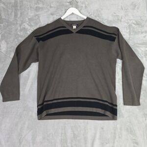 Pure Stuff Mens VTG Striped Vneck Sweater XL Brown Black Grunge 90s‎ Skater Y2K